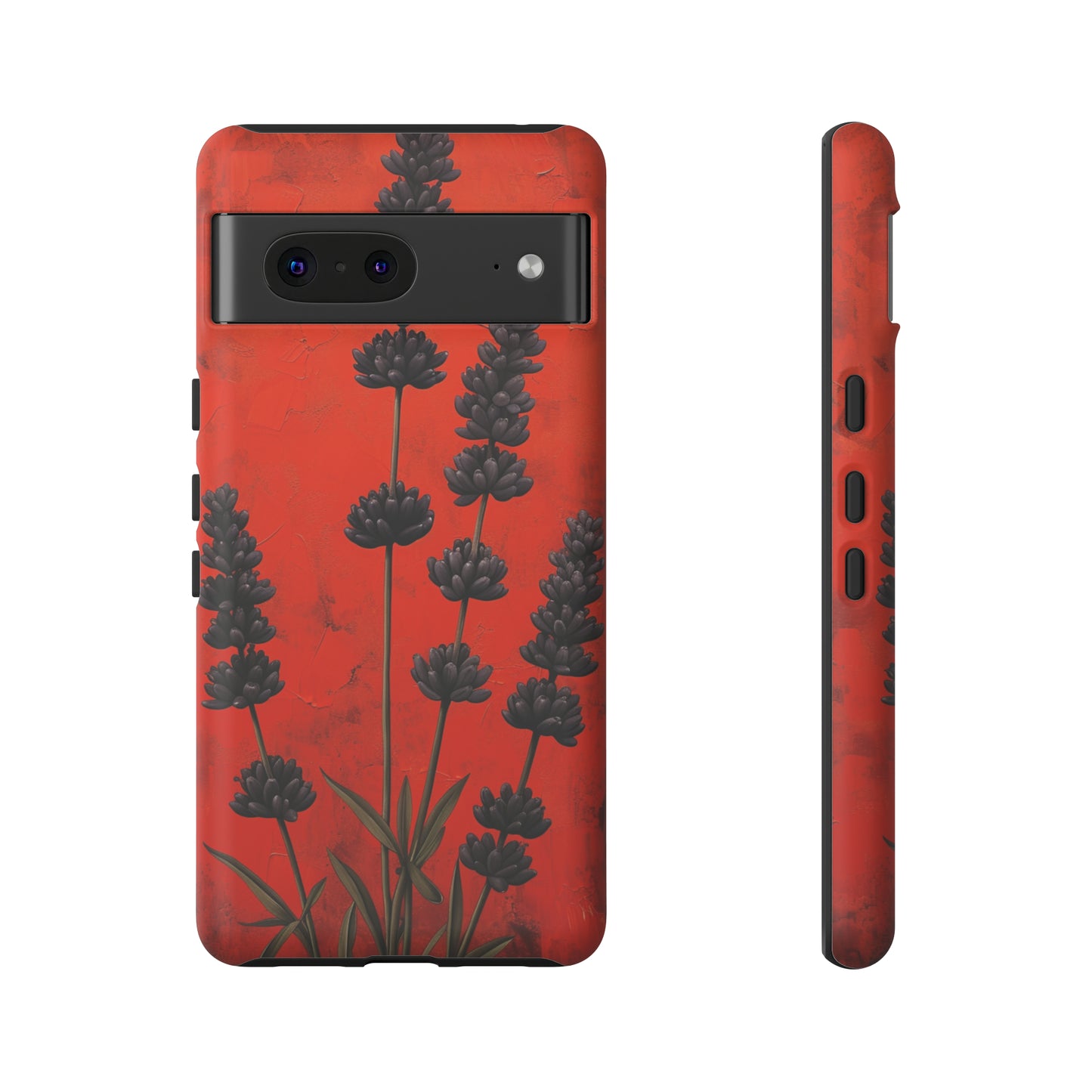 Minimalist Red and Black Lavender Flowers, Vintage Wildflowers iPhone Case