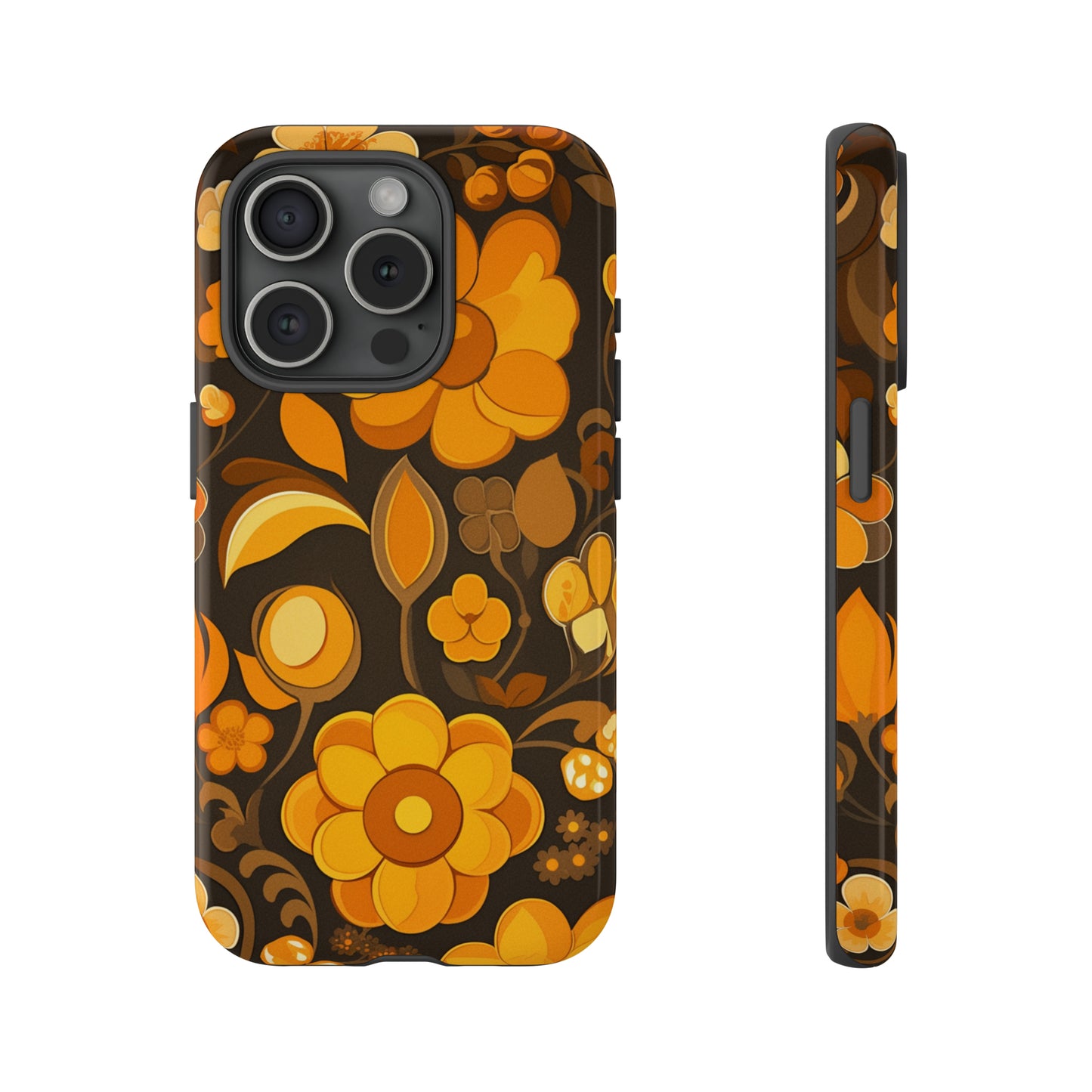 Abstract Retro 70s Dark Wildflower Patterns iPhone Case / Samsung Case