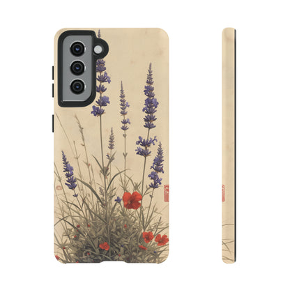 Thin Red and Lavender Flowers, Vintage Wildflowers Phone Case