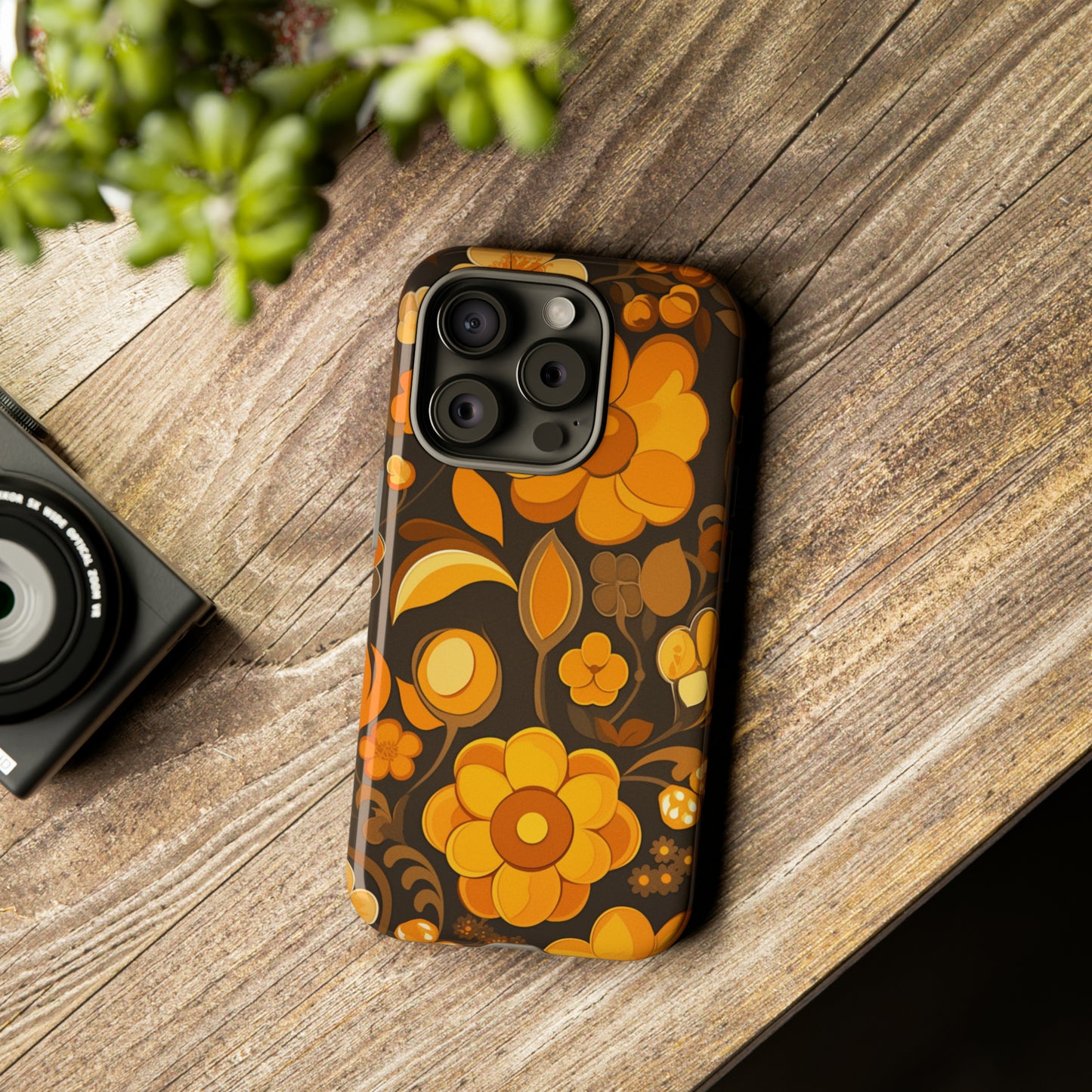 Abstract Retro 70s Dark Wildflower Patterns iPhone Case / Samsung Case