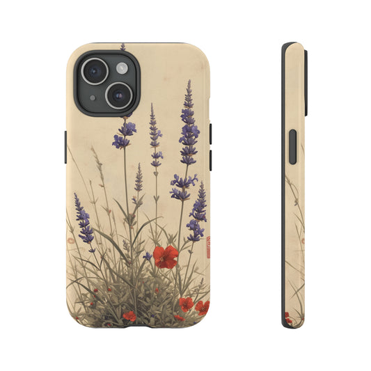 Thin Red and Lavender Flowers, Vintage Wildflowers Phone Case