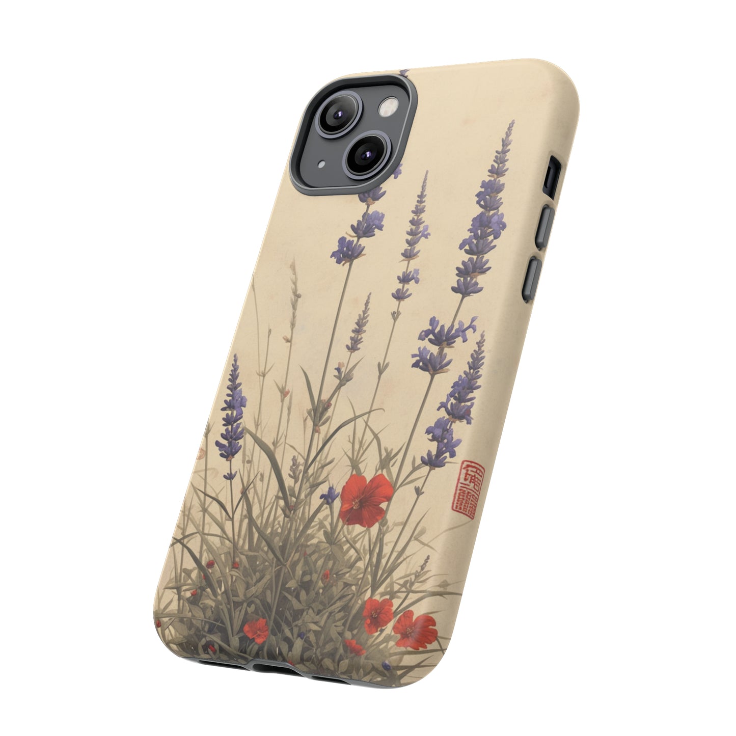 Thin Red and Lavender Flowers, Vintage Wildflowers Phone Case