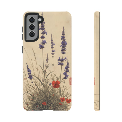 Thin Red and Lavender Flowers, Vintage Wildflowers Phone Case