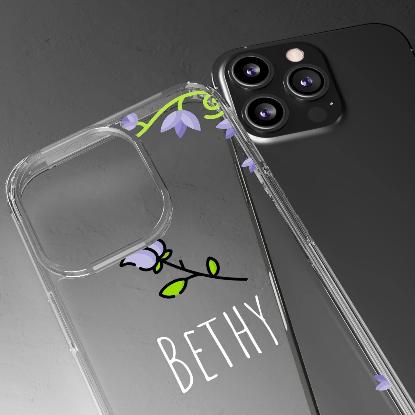 Custom Name Violet Floral Vines | Clear iPhone Case / Samsung Case