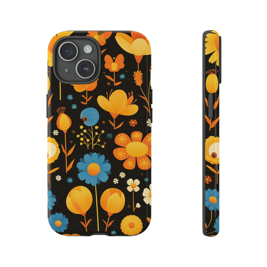 Retro 70s Black Abstract Flower Patterns iPhone Case / Samsung Case