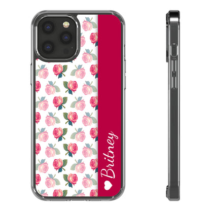 Custom Name Pink Floral Pattern | Clear iPhone Case / Samsung Case