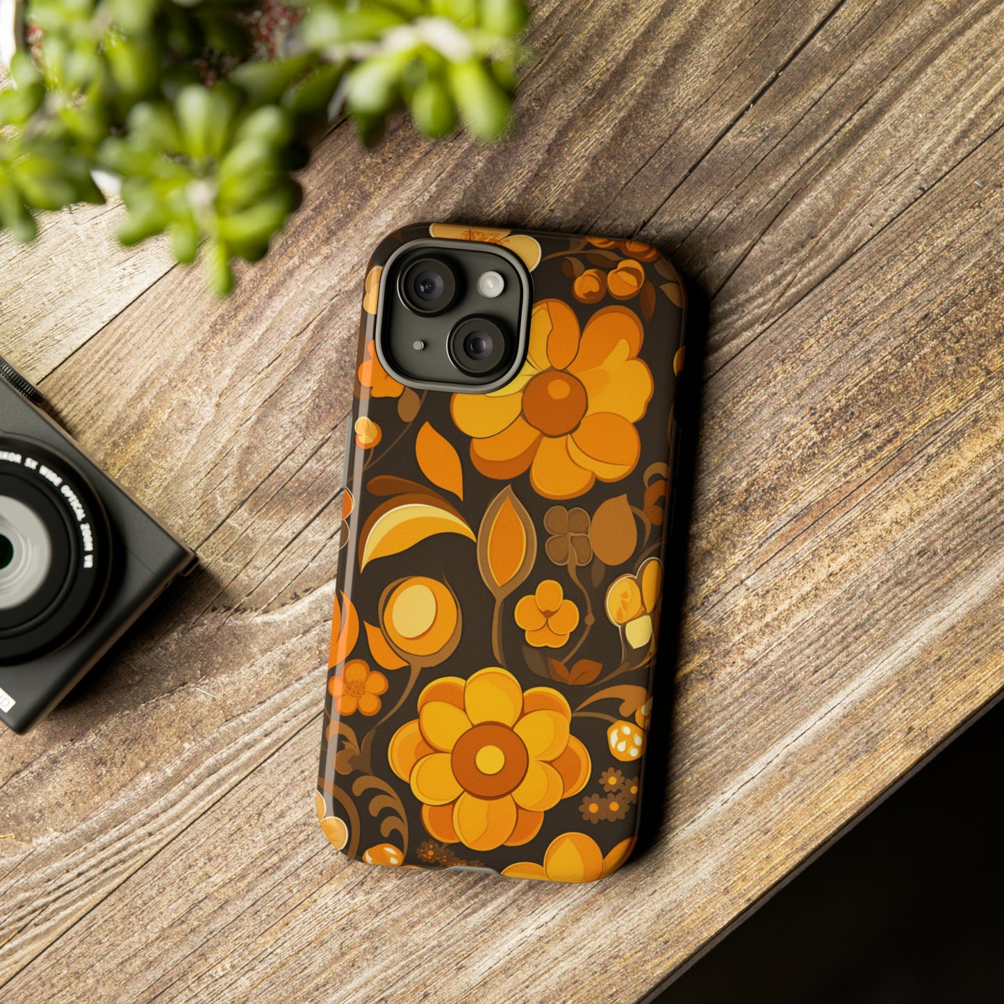 Abstract Retro 70s Dark Wildflower Patterns iPhone Case / Samsung Case