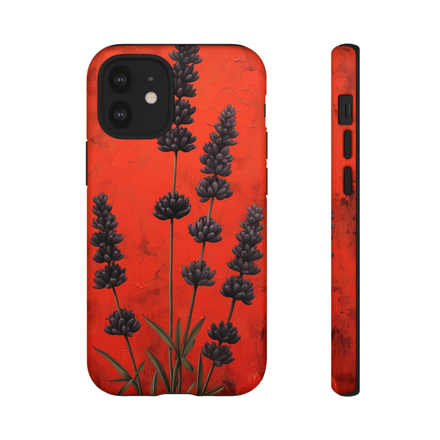 Minimalist Red and Black Lavender Flowers, Vintage Wildflowers iPhone Case