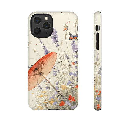 Japanese Vintage Minimalist Soft Lavender & Butterflies iPhone Case, Samsung Case