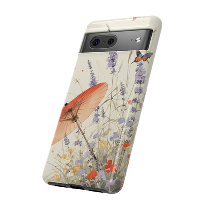 Japanese Vintage Minimalist Soft Lavender & Butterflies iPhone Case, Samsung Case