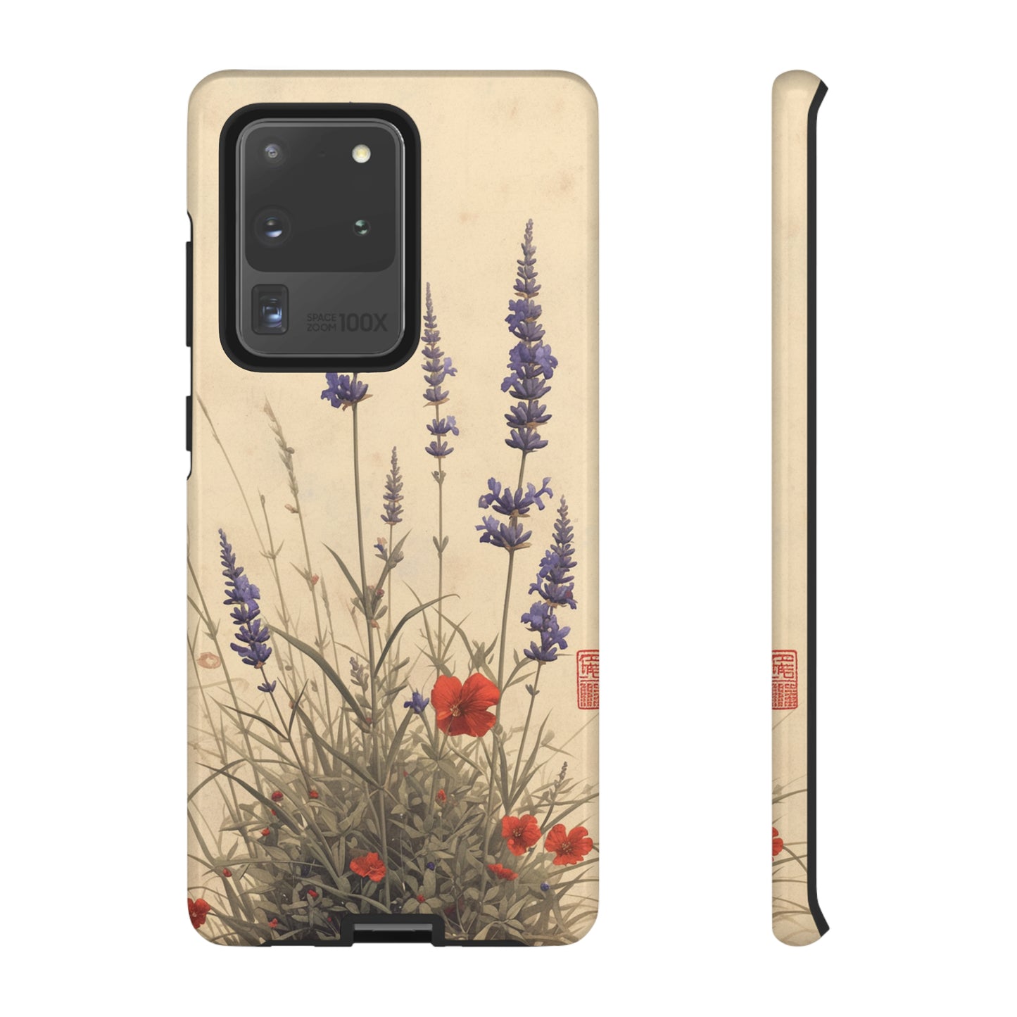 Thin Red and Lavender Flowers, Vintage Wildflowers Phone Case