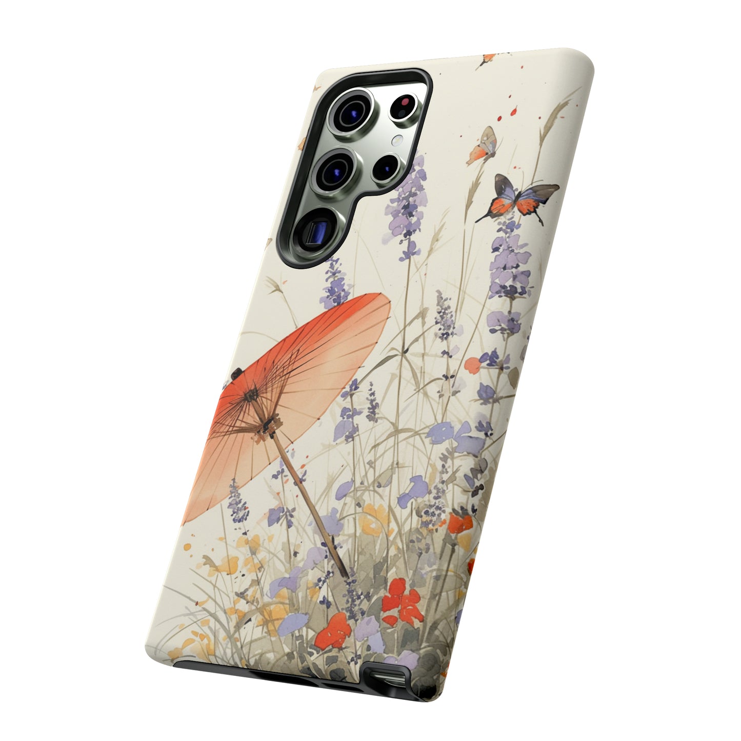 Japanese Vintage Minimalist Soft Lavender & Butterflies iPhone Case, Samsung Case