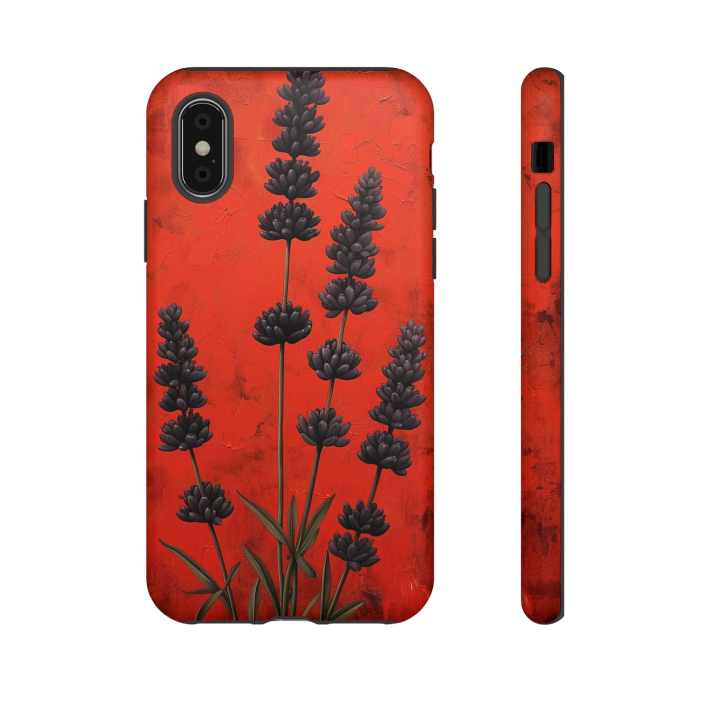 Minimalist Red and Black Lavender Flowers, Vintage Wildflowers iPhone Case