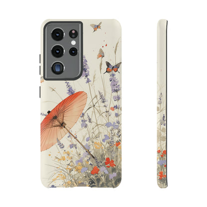 Japanese Vintage Minimalist Soft Lavender & Butterflies iPhone Case, Samsung Case