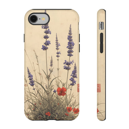 Thin Red and Lavender Flowers, Vintage Wildflowers Phone Case