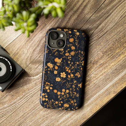 Black Phone Case, Warm Yellow Flowers Aesthetic iPhone Case, Flower Phone Case, Cute Floral Phone Case, Gift For Flower Lover Gift For Her