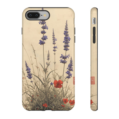 Thin Red and Lavender Flowers, Vintage Wildflowers Phone Case