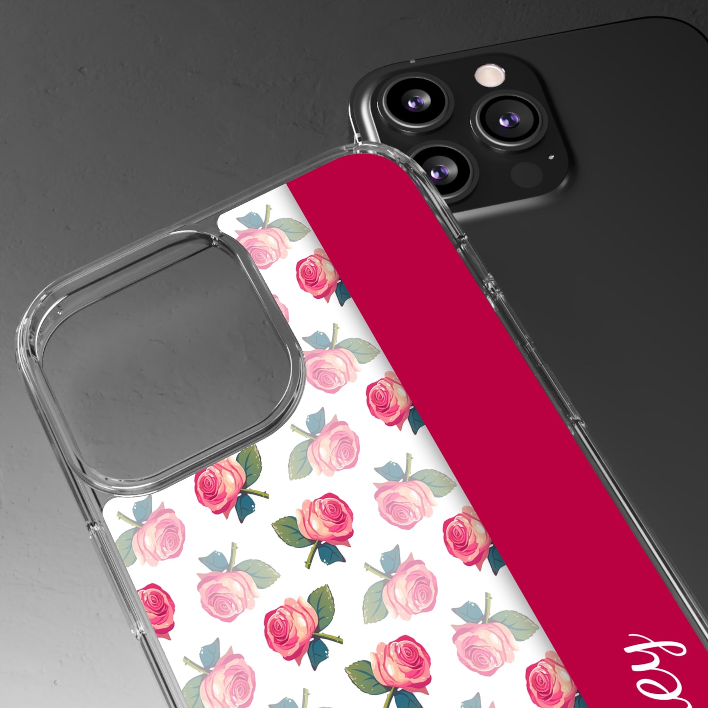 Custom Name Pink Floral Pattern | Clear iPhone Case / Samsung Case