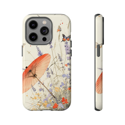 Japanese Vintage Minimalist Soft Lavender & Butterflies iPhone Case, Samsung Case