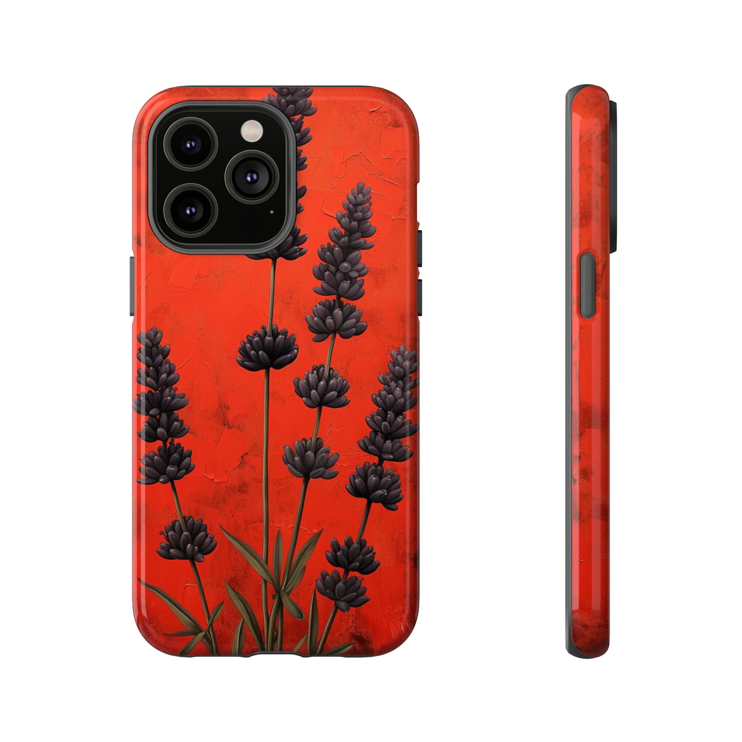 Minimalist Red and Black Lavender Flowers, Vintage Wildflowers iPhone Case