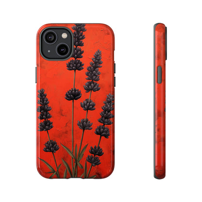 Minimalist Red and Black Lavender Flowers, Vintage Wildflowers iPhone Case