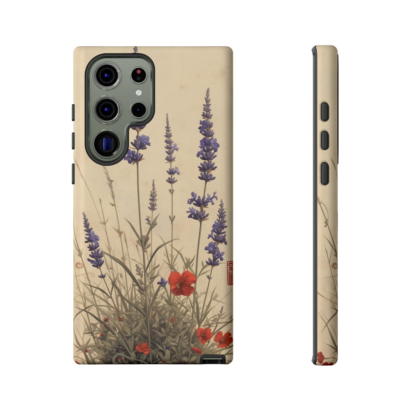 Thin Red and Lavender Flowers, Vintage Wildflowers Phone Case