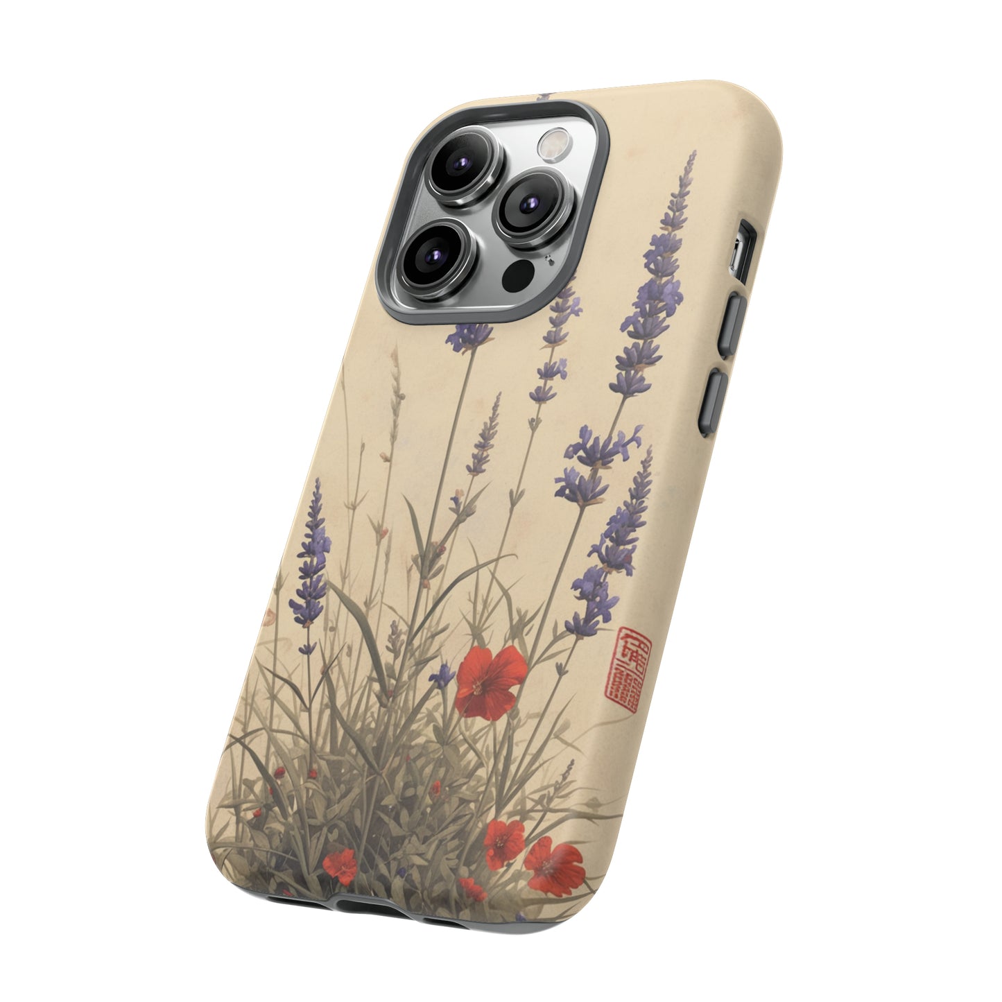 Thin Red and Lavender Flowers, Vintage Wildflowers Phone Case