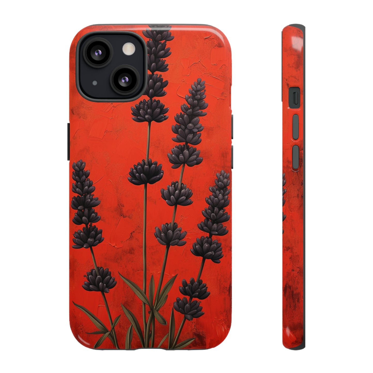 Minimalist Red and Black Lavender Flowers, Vintage Wildflowers iPhone Case