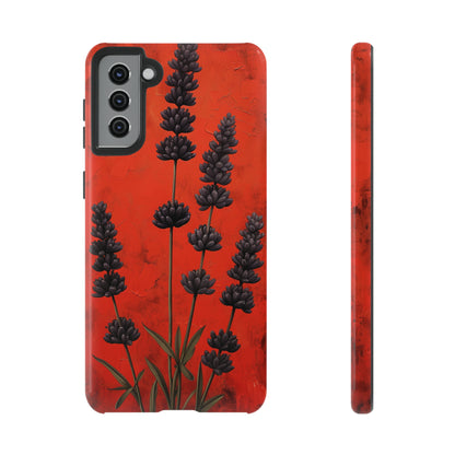 Minimalist Red and Black Lavender Flowers, Vintage Wildflowers iPhone Case