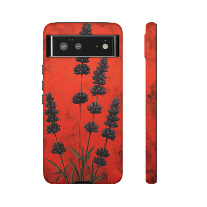 Minimalist Red and Black Lavender Flowers, Vintage Wildflowers iPhone Case