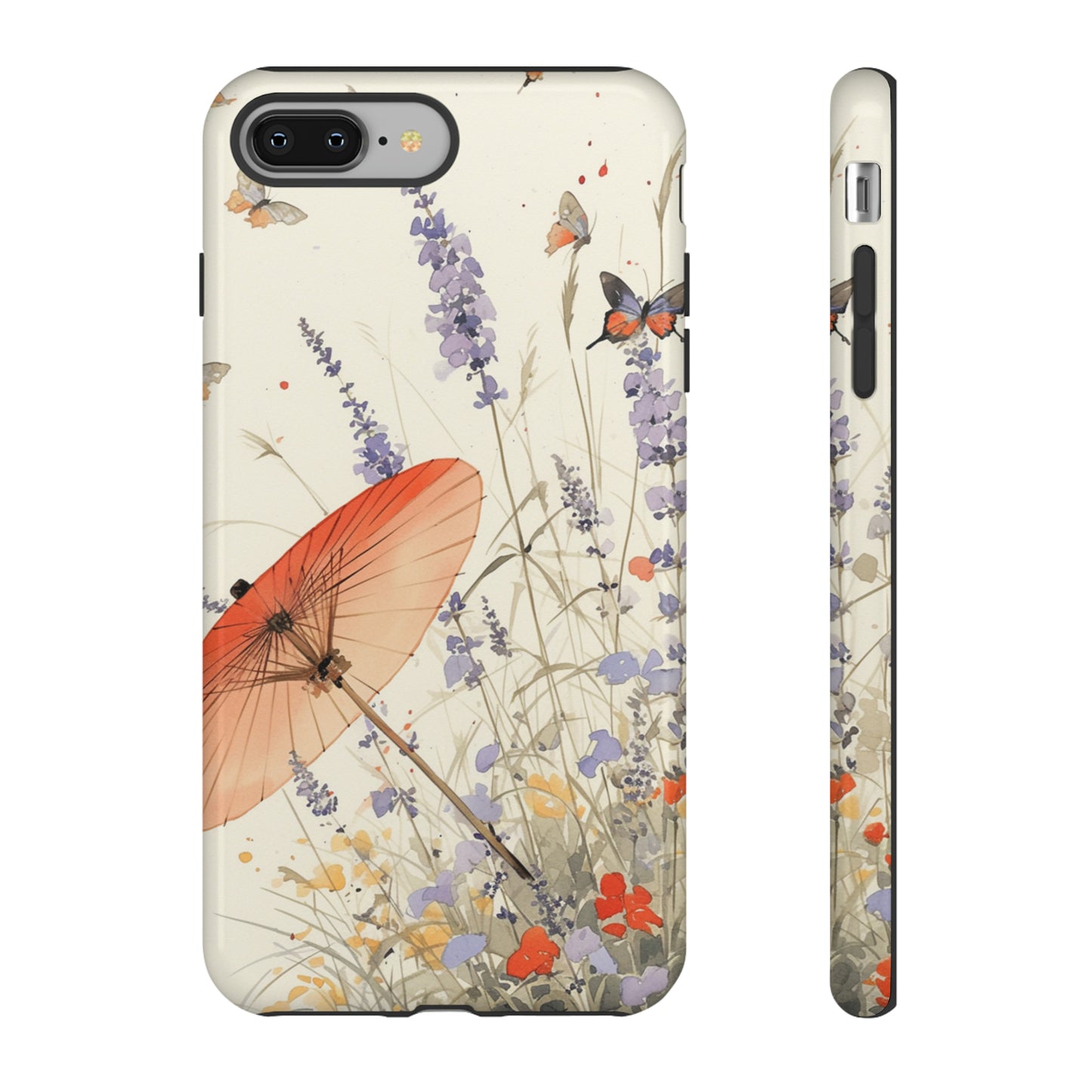 Japanese Vintage Minimalist Soft Lavender & Butterflies iPhone Case, Samsung Case