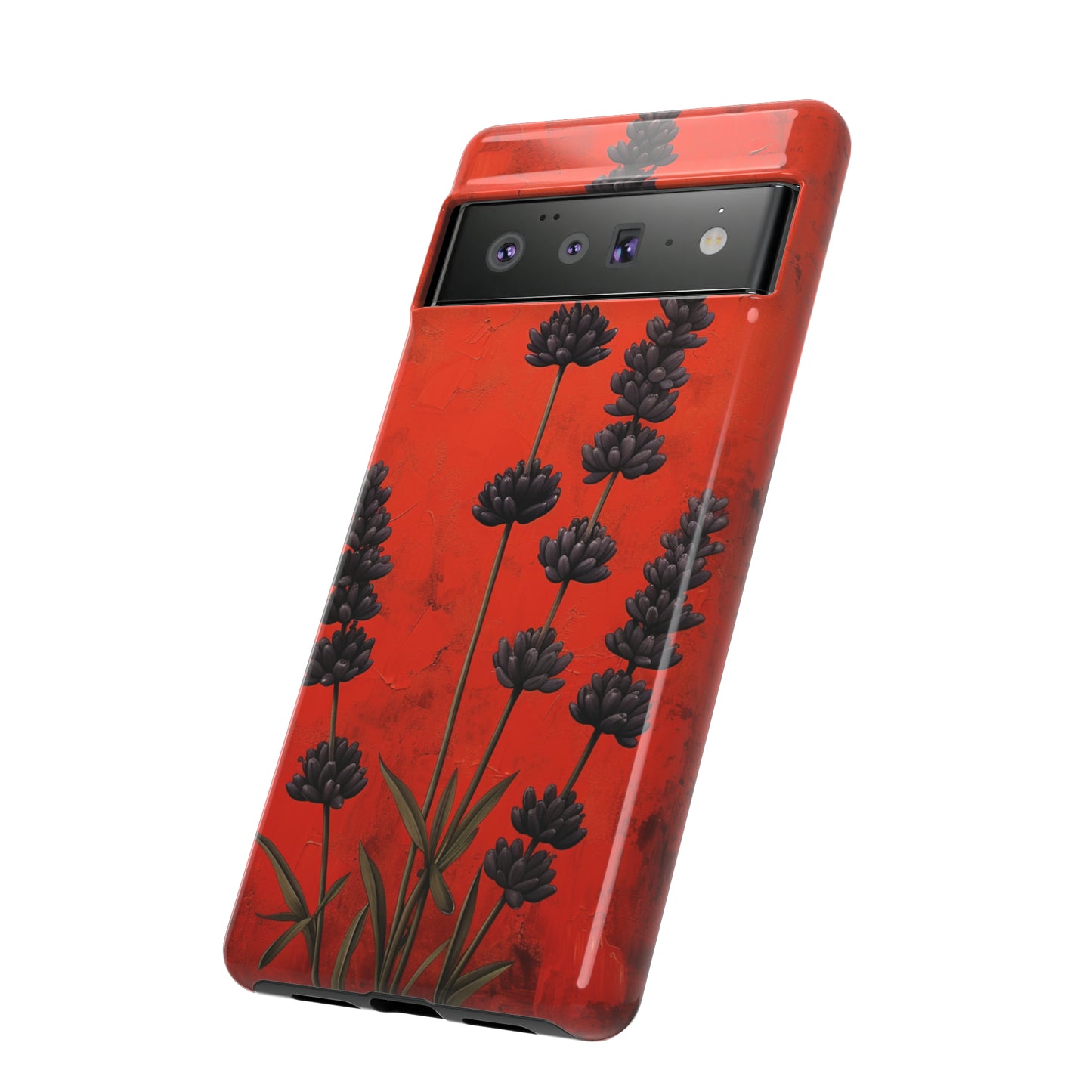 Minimalist Red and Black Lavender Flowers, Vintage Wildflowers iPhone Case