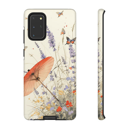 Japanese Vintage Minimalist Soft Lavender & Butterflies iPhone Case, Samsung Case