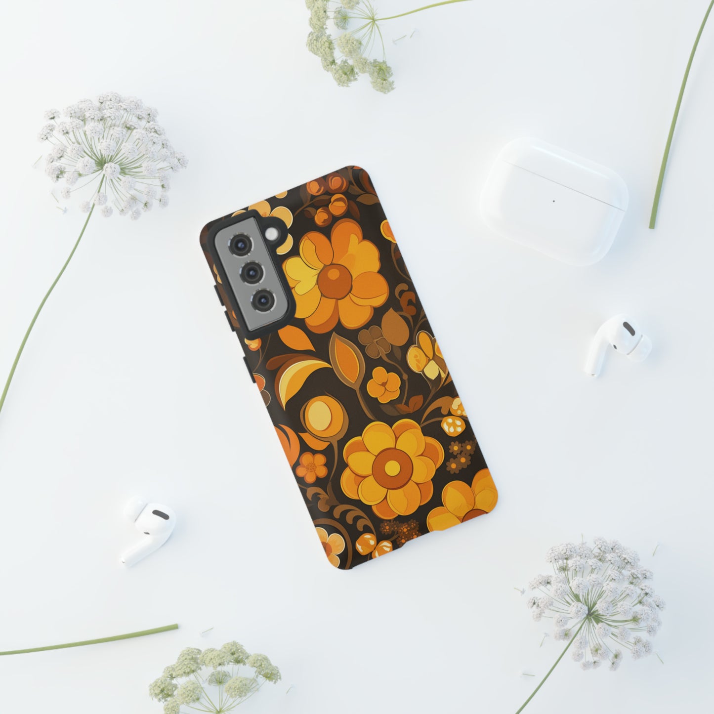 Abstract Retro 70s Dark Wildflower Patterns iPhone Case / Samsung Case