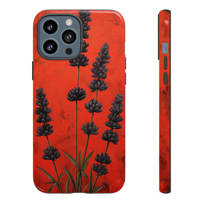 Minimalist Red and Black Lavender Flowers, Vintage Wildflowers iPhone Case