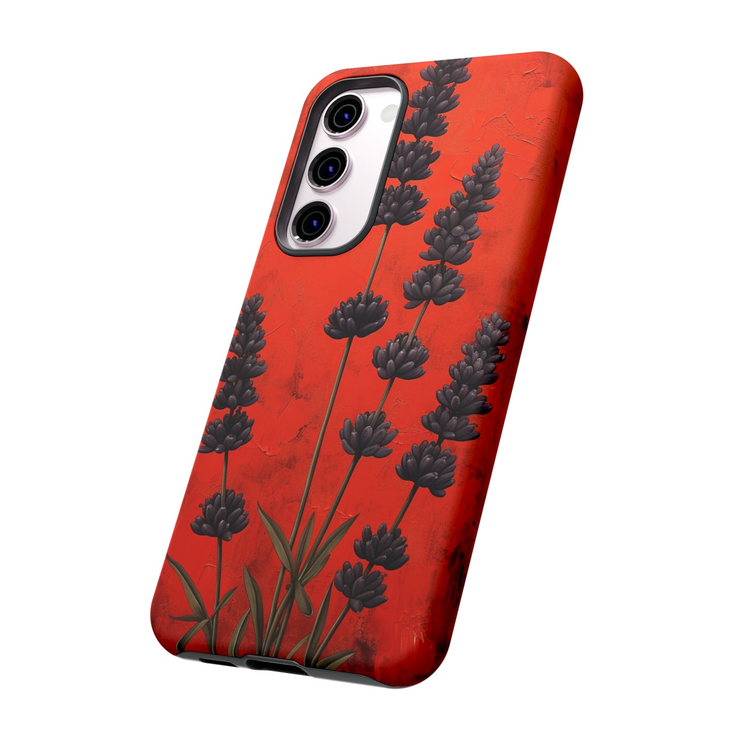 Minimalist Red and Black Lavender Flowers, Vintage Wildflowers iPhone Case