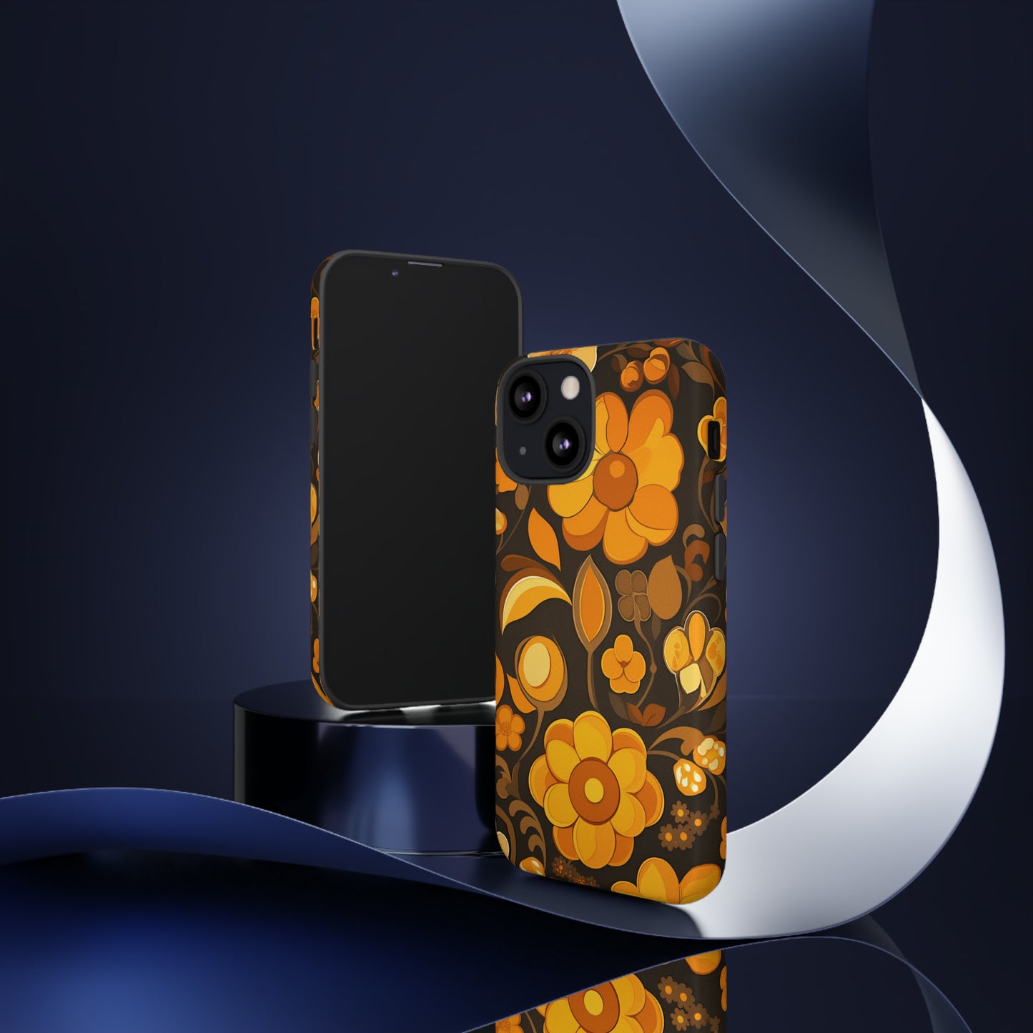 Abstract Retro 70s Dark Wildflower Patterns iPhone Case / Samsung Case