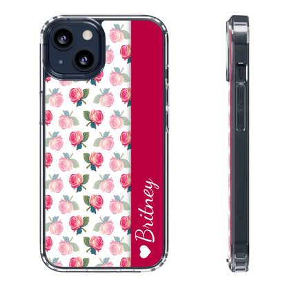 Custom Name Pink Floral Pattern | Clear iPhone Case / Samsung Case