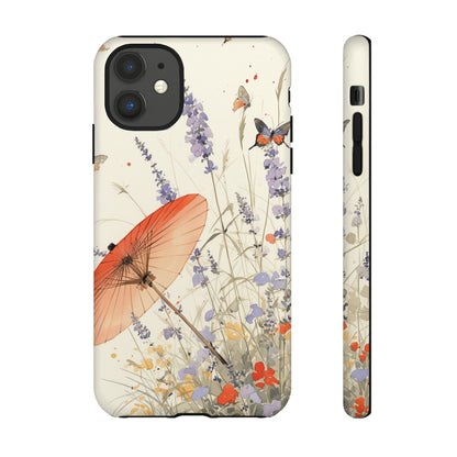 Japanese Vintage Minimalist Soft Lavender & Butterflies iPhone Case, Samsung Case