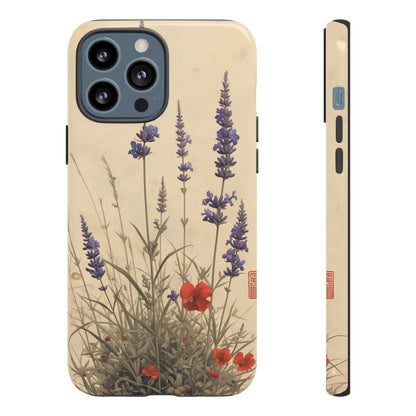 Thin Red and Lavender Flowers, Vintage Wildflowers Phone Case