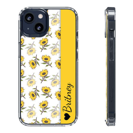 Custom Name Sunflower Pattern | Clear iPhone Case / Samsung Case