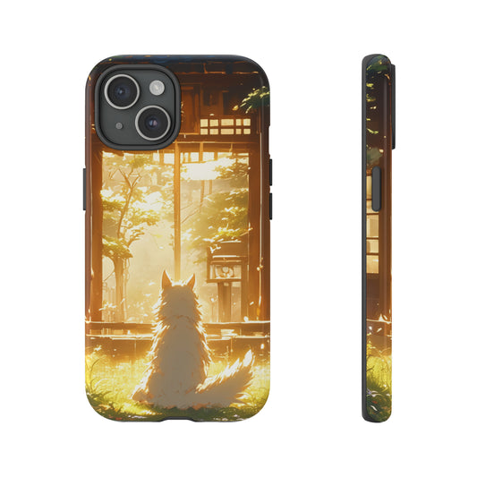 Sunrise Aesthetic Puppy & Bamboo Temple iPhone Case | Animal Lovers Phone Case