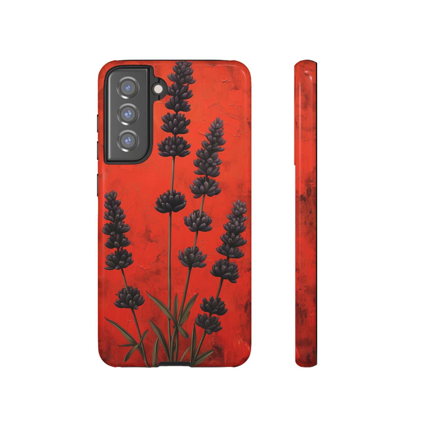 Minimalist Red and Black Lavender Flowers, Vintage Wildflowers iPhone Case