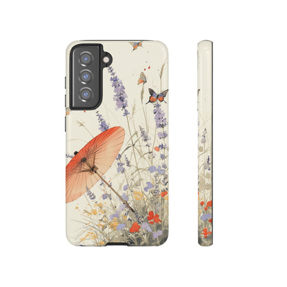 Japanese Vintage Minimalist Soft Lavender & Butterflies iPhone Case, Samsung Case