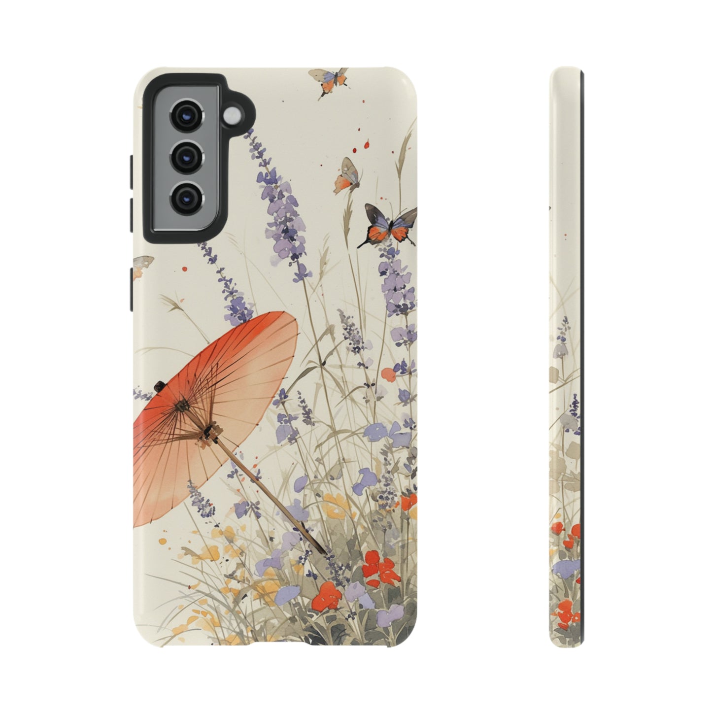 Japanese Vintage Minimalist Soft Lavender & Butterflies iPhone Case, Samsung Case