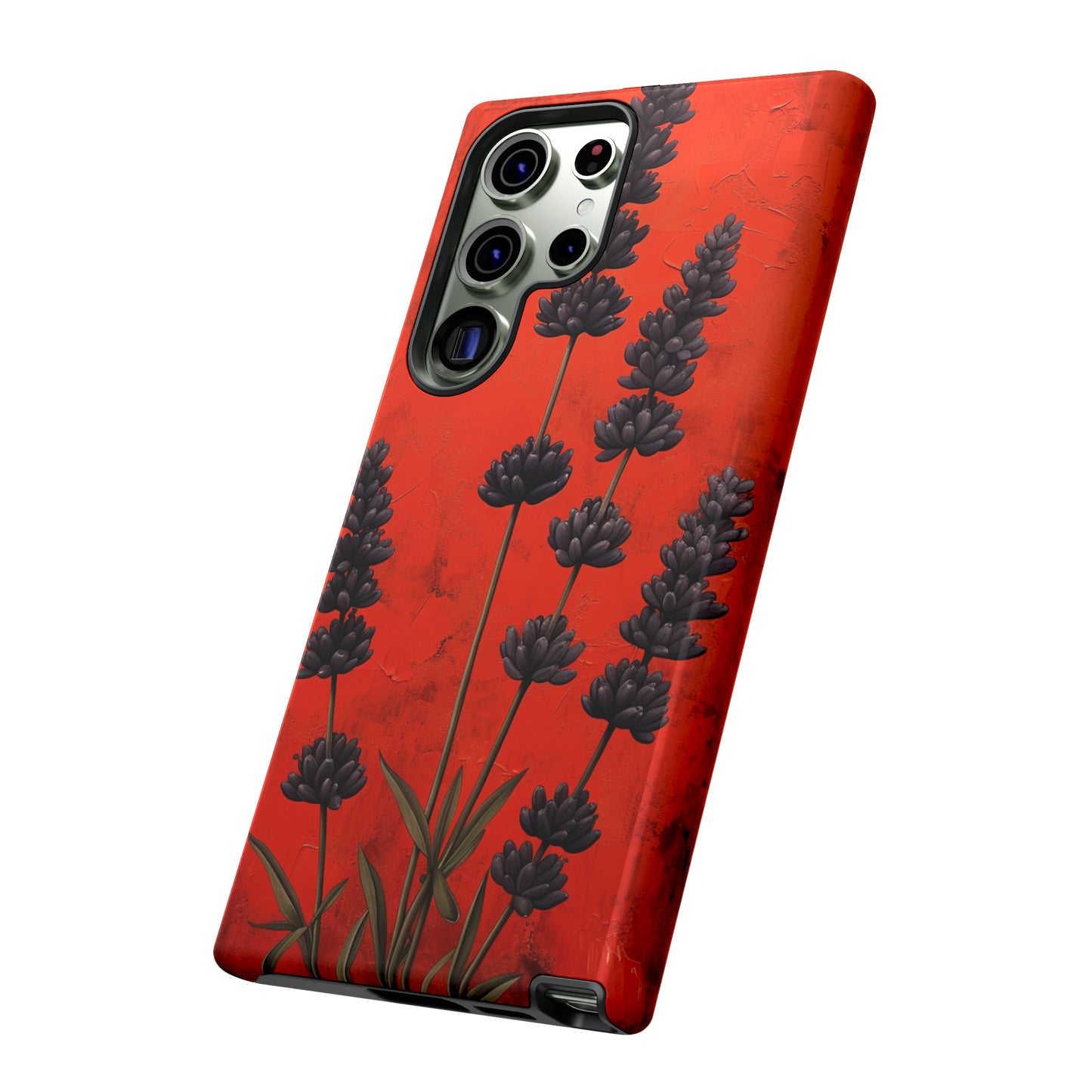 Minimalist Red and Black Lavender Flowers, Vintage Wildflowers iPhone Case