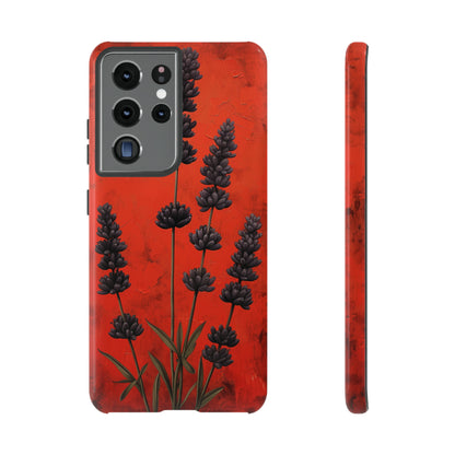 Minimalist Red and Black Lavender Flowers, Vintage Wildflowers iPhone Case