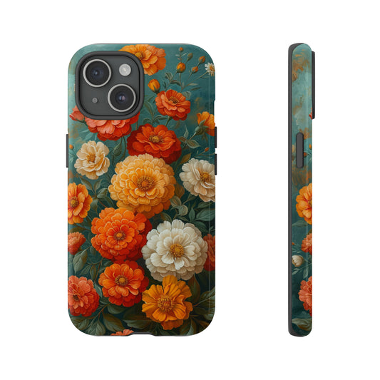 Colorful Marigolds Roses Vintage Art Antique iPhone Case, Botanical Aesthetic, Gift for Floral Lover