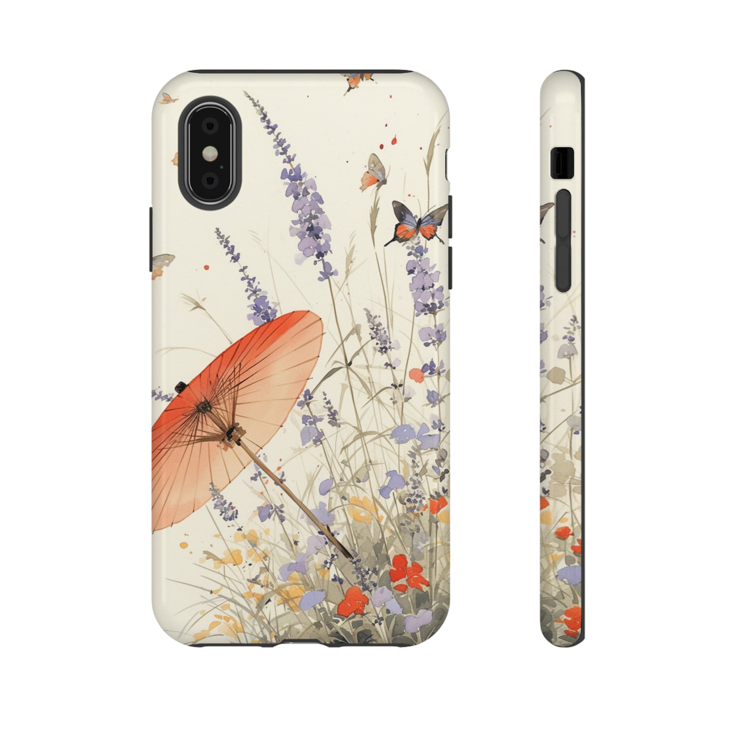 Japanese Vintage Minimalist Soft Lavender & Butterflies iPhone Case, Samsung Case