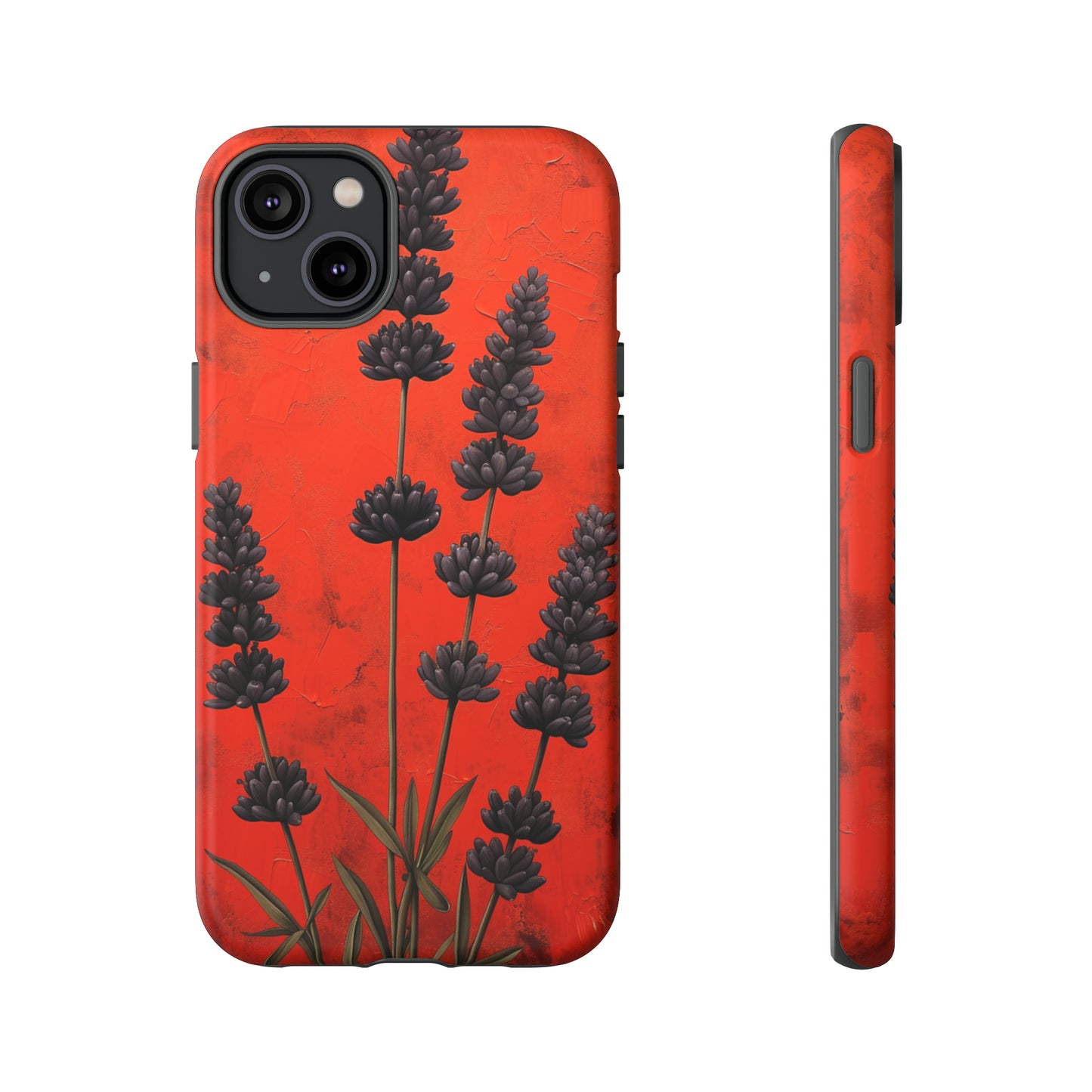 Minimalist Red and Black Lavender Flowers, Vintage Wildflowers iPhone Case